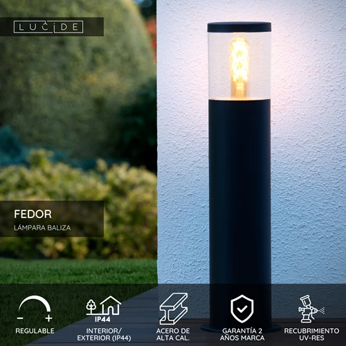 Lucide FEDOR - Lámpara baliza - 1xE27 - IP44 - Negro - USP